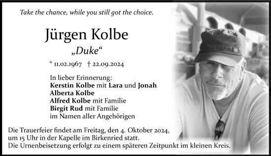 Traueranzeige von Jürgen Kolbe von Günzburger Zeitung