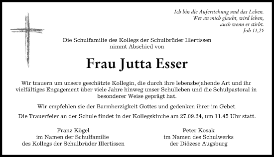 Traueranzeige von Jutta Esser von Illertisser Zeitung