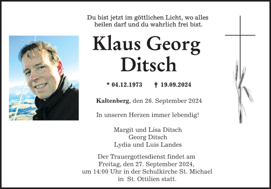 Traueranzeige von Klaus Ditsch von Landsberger Tagblatt