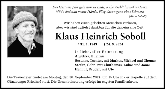 Traueranzeige von Klaus  Soboll von Günzburger Zeitung