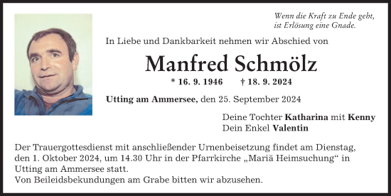 Traueranzeige von Manfred Schmölz von Landsberger Tagblatt