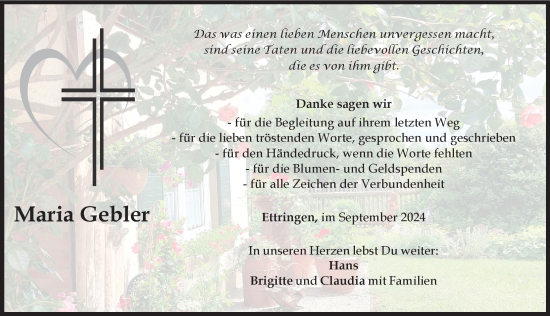 Traueranzeige von Maria Gebler von Mindelheimer Zeitung