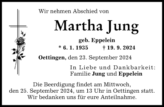 Traueranzeige von Martha Jung von Rieser Nachrichten