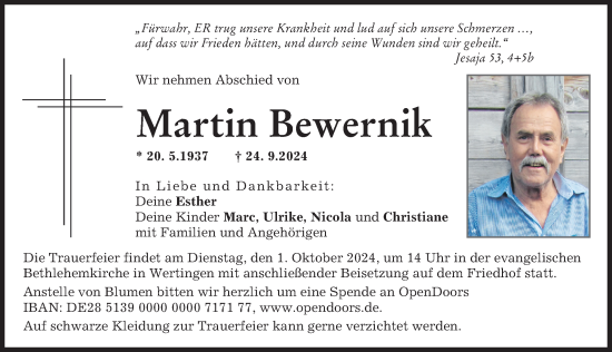 Traueranzeige von Martin Bewernik von Augsburger Allgemeine