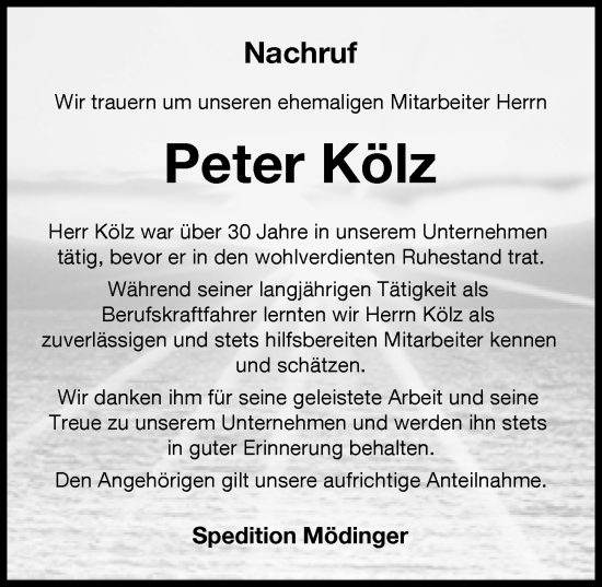 Traueranzeige von Peter Kölz von Donauwörther Zeitung