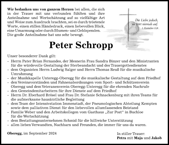 Traueranzeige von Peter Schropp von Mindelheimer Zeitung