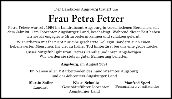 Traueranzeige von Petra Fetzer von Landsberger Tagblatt