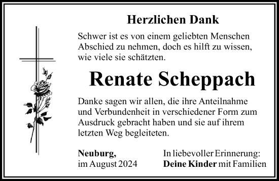 Traueranzeige von Renate Scheppach von Mittelschwäbische Nachrichten