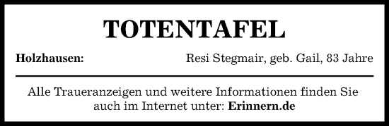 Traueranzeige von Totentafel vom 06.09.2024 von Aichacher Nachrichten