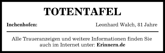 Traueranzeige von Totentafel vom 21.09.2024 von Aichacher Nachrichten