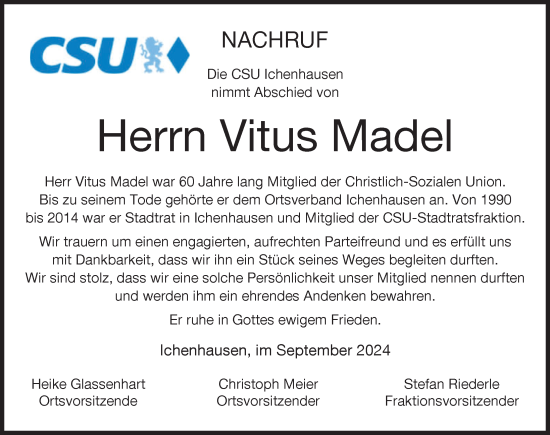 Traueranzeige von Vitus Madel von Günzburger Zeitung