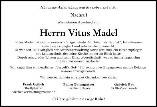 Traueranzeige von Vitus Madel von Günzburger Zeitung