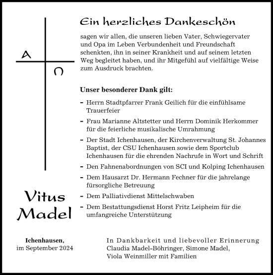 Traueranzeige von Vitus Madel von Günzburger Zeitung