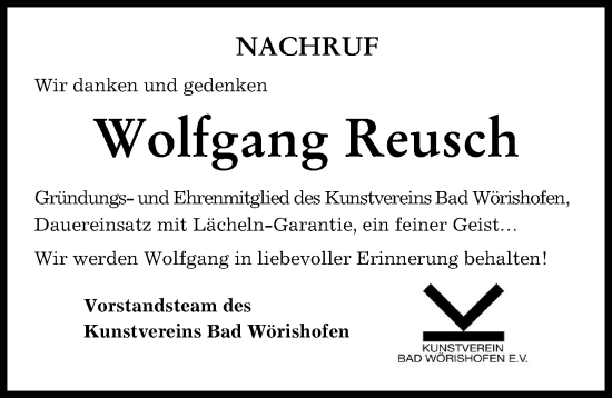 Traueranzeige von Wolfgang Reusch von Mindelheimer Zeitung