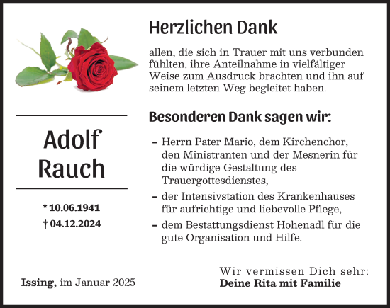 Traueranzeige von Adolf Rauch von Landsberger Tagblatt