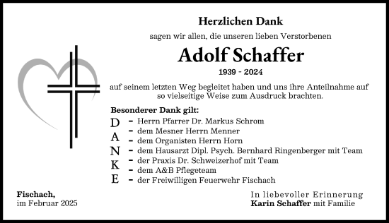 Traueranzeige von Adolf Schaffer von Augsburg-Land