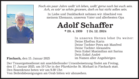 Traueranzeige von Adolf Schaffer von Augsburger Allgemeine
