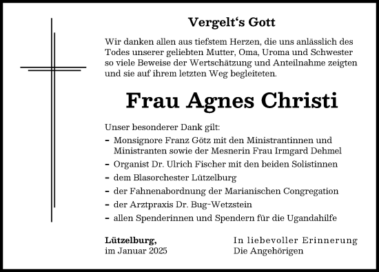 Traueranzeige von Agnes Christi von Augsburger Allgemeine