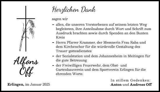 Traueranzeige von Alfons Off von Augsburg-Land