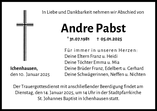 Traueranzeige von Andre Pabst von Günzburger Zeitung