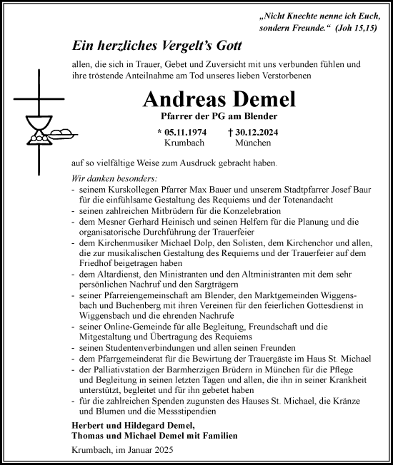 Traueranzeige von Andreas Demel von Mittelschwäbische Nachrichten