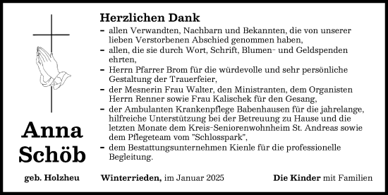 Traueranzeige von Anna Schöb von Augsburger Allgemeine, Illertisser Zeitung