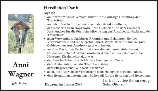 Traueranzeige von Anni Wagner von Landsberger Tagblatt