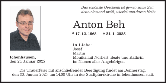 Traueranzeige von Anton Beh von Günzburger Zeitung