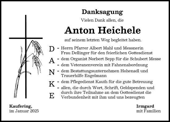 Traueranzeige von Anton Heichele von Landsberger Tagblatt