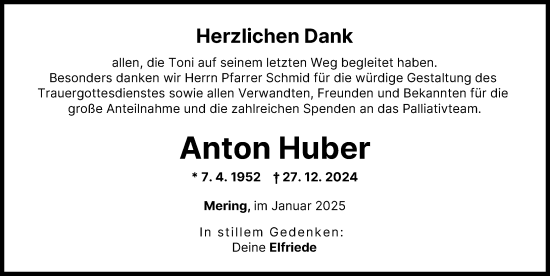 Traueranzeige von Anton Huber von Friedberger Allgemeine