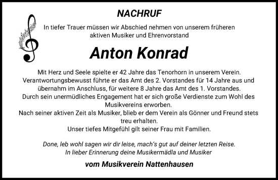 Traueranzeige von Anton Konrad von Mittelschwäbische Nachrichten