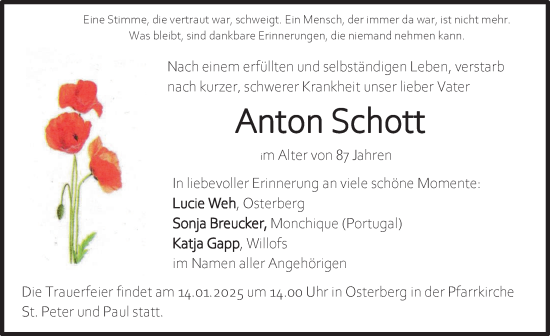 Traueranzeige von Anton Schott von Illertisser Zeitung