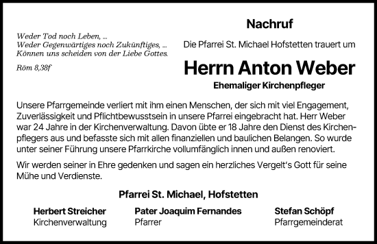 Traueranzeige von Anton Weber von Landsberger Tagblatt