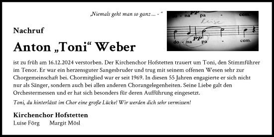 Traueranzeige von Anton Weber von Landsberger Tagblatt