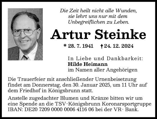 Traueranzeige von Artur Steinke von Schwabmünchner Allgemeine
