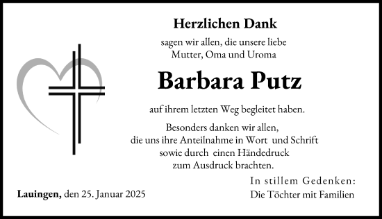 Traueranzeige von Barbara Putz von Donau Zeitung