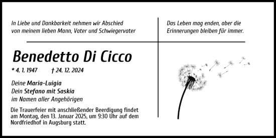 Traueranzeige von Benedetto Di Cicco von Augsburger Allgemeine