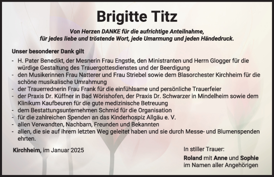 Traueranzeige von Brigitte Titz von Mindelheimer Zeitung