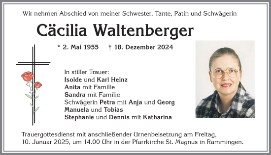 Traueranzeige von Cäcilia Waltenberger von Mindelheimer Zeitung