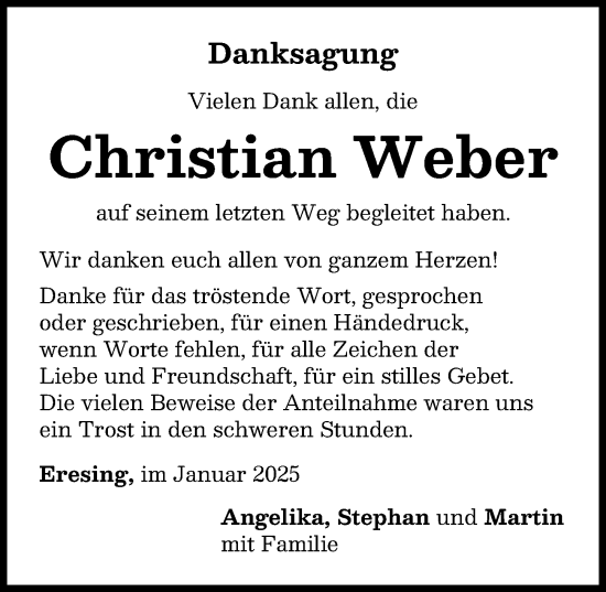 Traueranzeige von Christian Weber von Landsberger Tagblatt