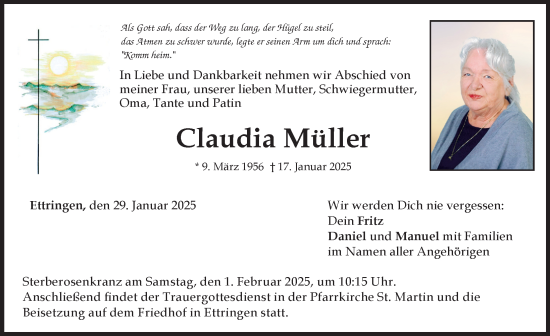 Traueranzeige von Claudia Müller von Mindelheimer Zeitung