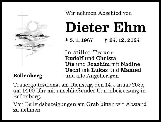 Traueranzeige von Dieter Ehm von Illertisser Zeitung