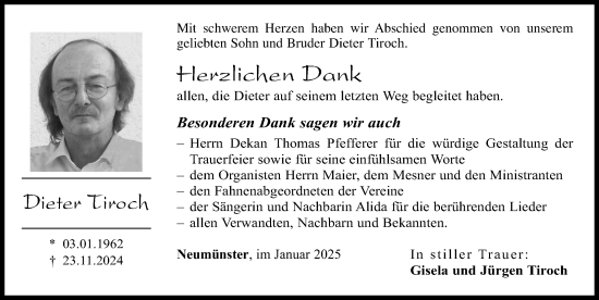 Traueranzeige von Dieter Tiroch von Augsburg-Land