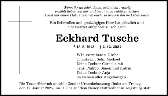 Traueranzeige von Eckhard Tusche von Augsburger Allgemeine