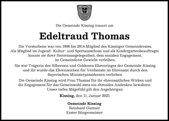 Traueranzeige von Edeltraud Thomas von Friedberger Allgemeine