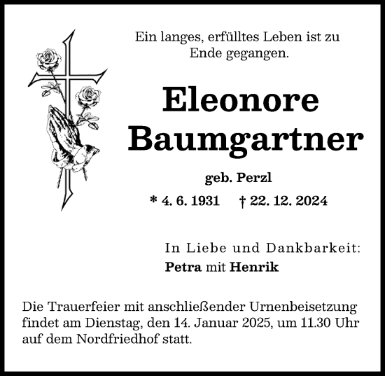 Traueranzeige von Eleonore Baumgartner von Augsburger Allgemeine