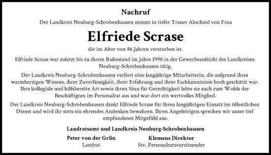 Traueranzeige von Elfriede Scrase von Neuburger Rundschau