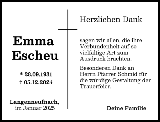 Traueranzeige von Emma Escheu von Augsburger Allgemeine