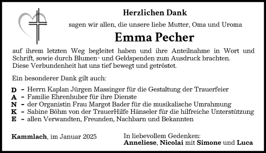 Traueranzeige von Emma Pecher von Mindelheimer Zeitung