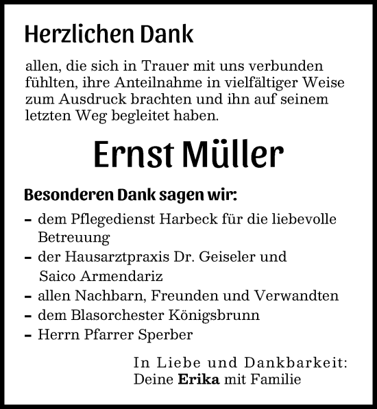 Traueranzeige von Ernst Müller von Schwabmünchner Allgemeine
